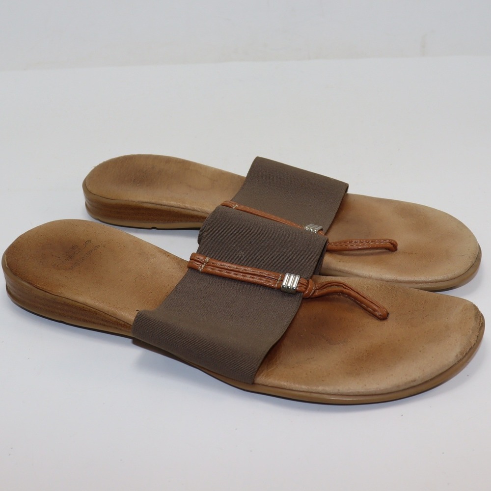 Andre Assous Flat Sandals 40 Brown Womens Elastic Thong Comfort
